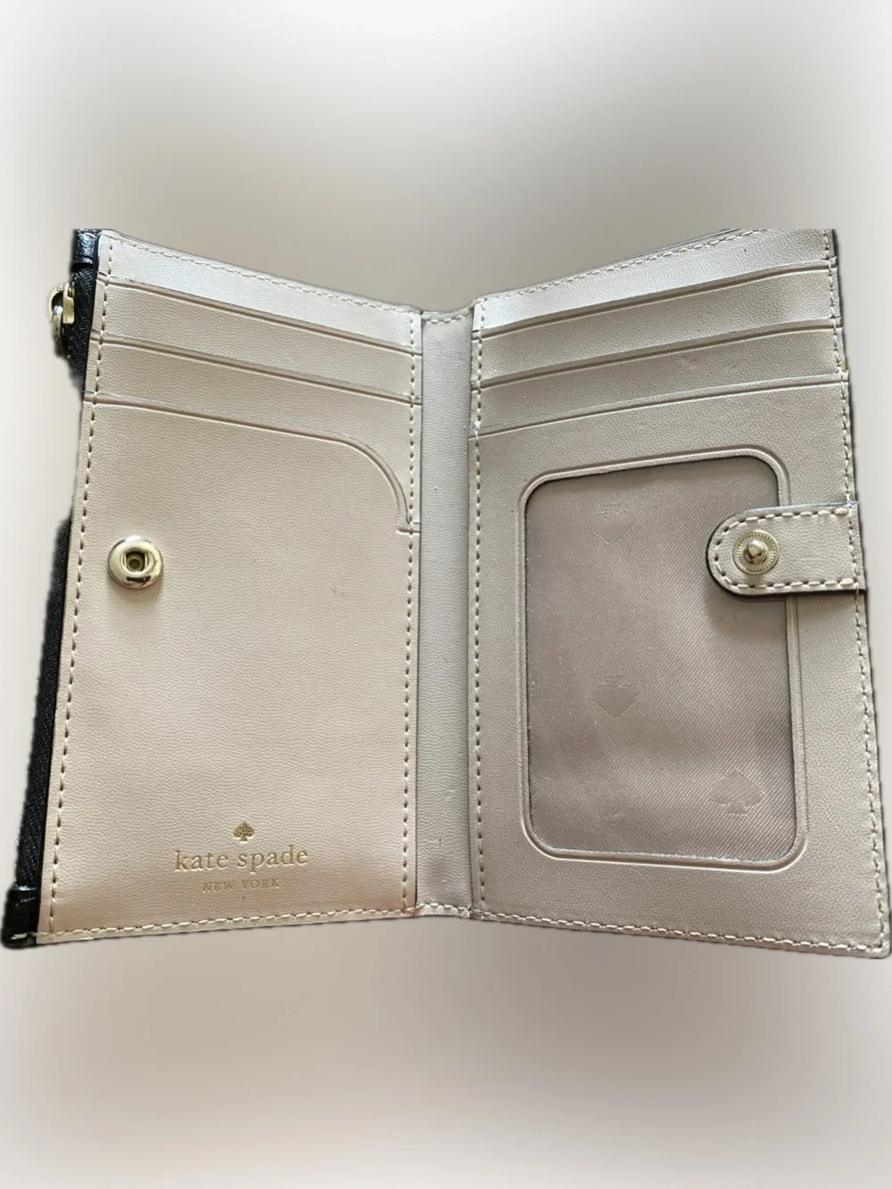 kate spade black leather bi-fold wallet with gold logo